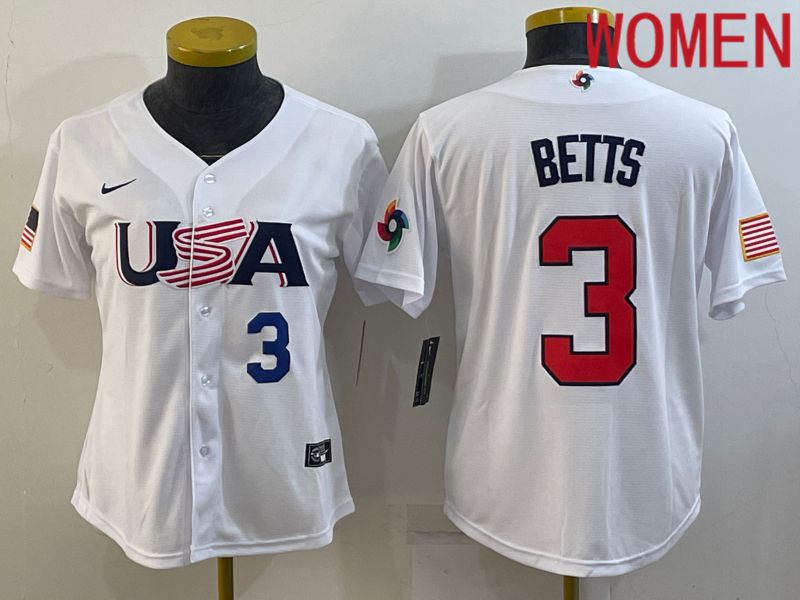 Women 2023 World Cub USA #3 Betts White Nike MLB Jersey2